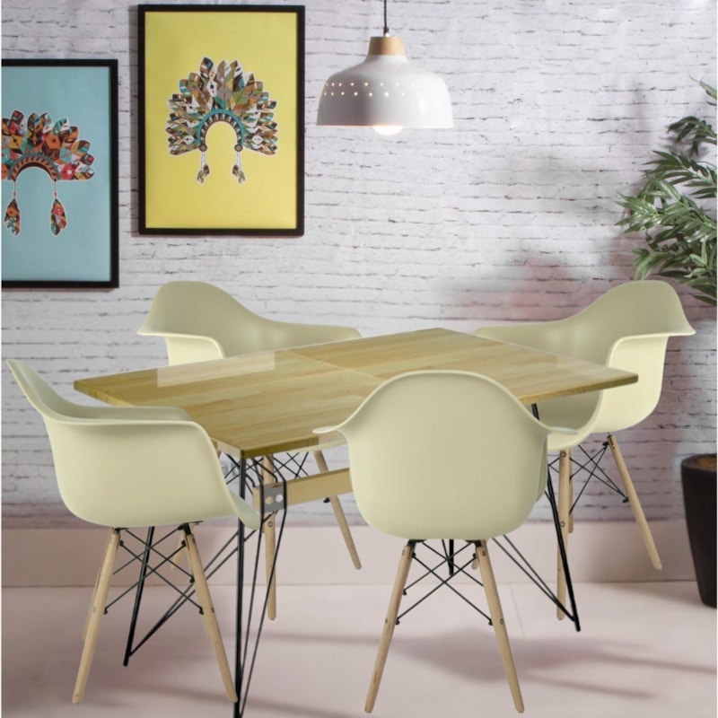 Conjunto Serbin Mesa Industria Retangular Tampo Amadeirado 120X90CM 4 Cadeiras Arm PP Fendi-015747f9-028f-4581-a1fc-45af238c01d1