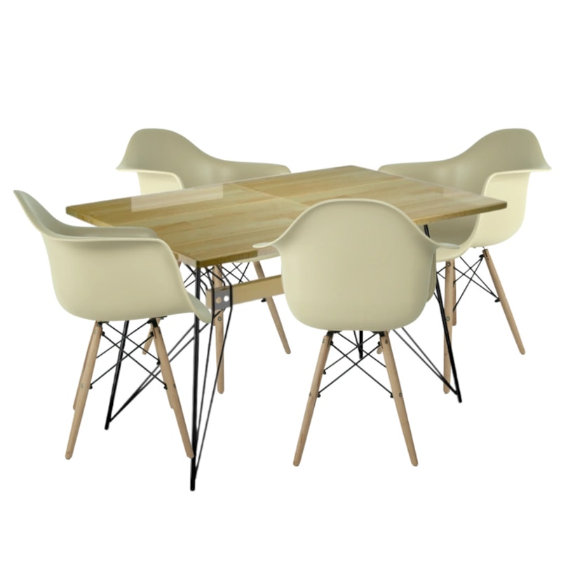 Conjunto Serbin Mesa Industria Retangular Tampo Amadeirado 120X90CM 4 Cadeiras Arm PP Fendi-195a7de7-7c95-404e-aada-02d56a9e872a