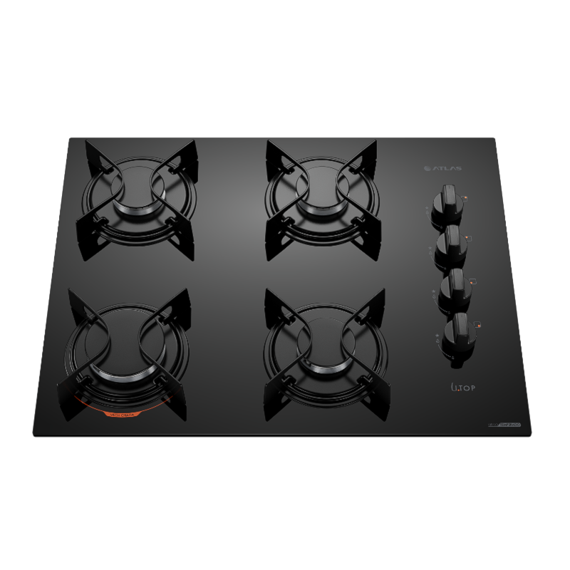 Cooktop Atlas com Mesa de Vidro 4 Bocas U TOP Preto
