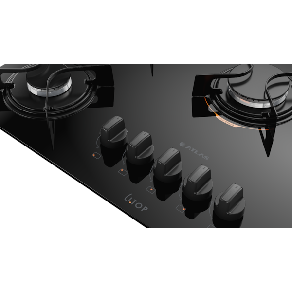 Cooktop Atlas com Mesa de Vidro 5 Bocas U TOP Preto-e96e863a-e78e-4a41-abd1-dcd27fa6c42a