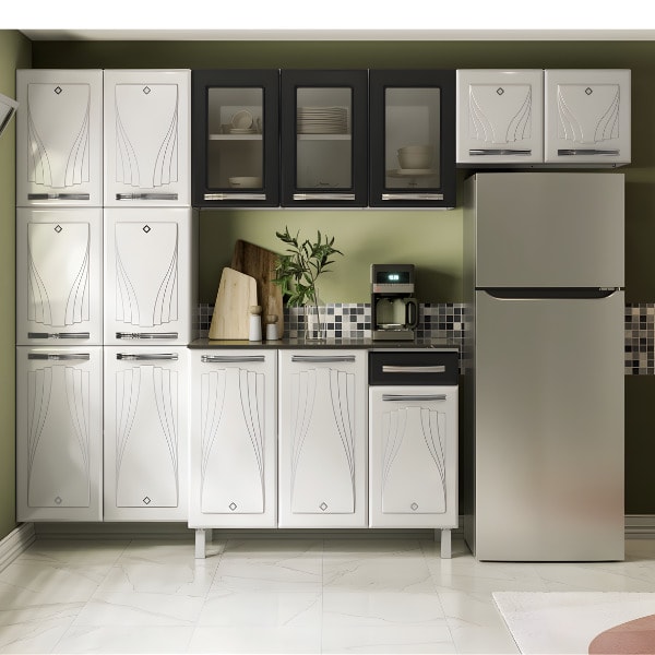Cozinha Compacta Cristal Telasul 14 Portas, 1 Gaveta com Vidro Preto e Tampo-97af687d-6aa8-4253-912b-c42f2692aa46