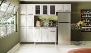 Cozinha Compacta Cristal Telasul com Balcao 14 Portas 1 Gaveta com Vidro Branco