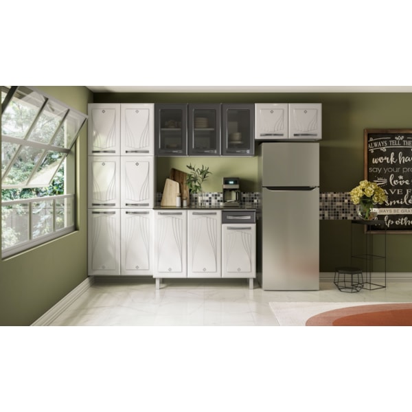 Cozinha Compacta Cristal Telasul com Tampo 14 Portas 1 Gaveta com Vidro Grafite-272efcfd-457f-47be-ae81-45c09ffb6b53