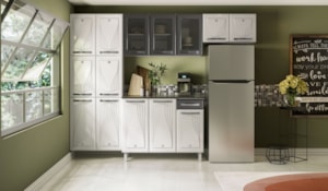 Cozinha Compacta Cristal Telasul com Tampo 14 Portas 1 Gaveta com Vidro Grafite