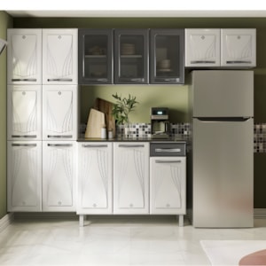 Cozinha Compacta Cristal Telasul com Tampo 14 Portas 1 Gaveta com Vidro Grafite