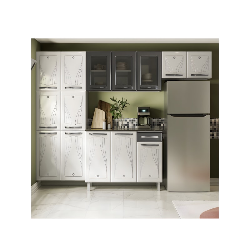 Cozinha Compacta Cristal Telasul com Tampo 14 Portas 1 Gaveta com Vidro Grafite-2670816c-0872-4681-8df8-f8f723c27370