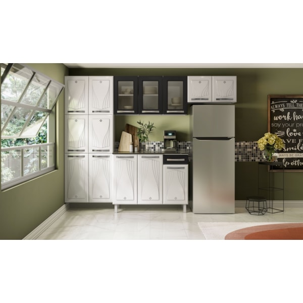 Cozinha Compacta Cristal Telasul com Tampo 14 Portas 1 Gaveta com Vidro Preto-0a017b28-147a-46a6-9874-a5c823858adb
