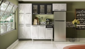 Cozinha Compacta Cristal Telasul com Tampo 14 Portas 1 Gaveta com Vidro Preto
