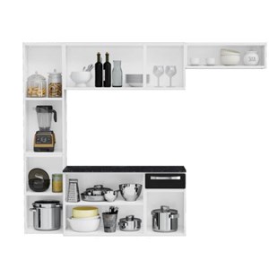 Cozinha Compacta Itatiaia Branco/Preto com Balcao 8 Portas 1Gaveta 3500001827