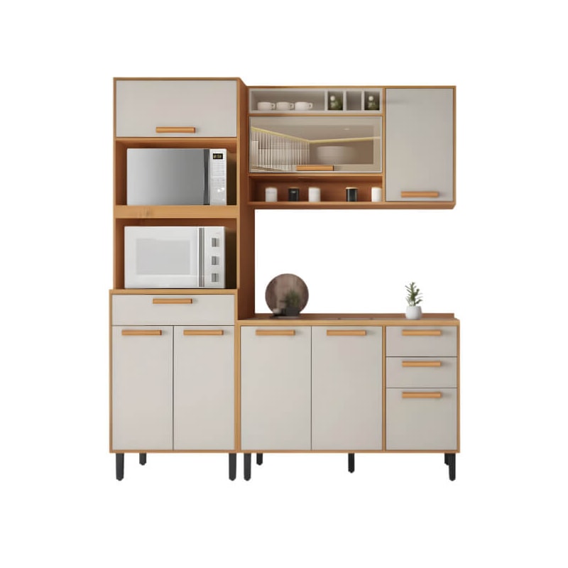Cozinha Compacta Itatiaia Nápoles 7 Portas 3 Gavetas Nichos com Tampo Resistente Cinamomo/Off White-cfe17d26-4f03-4a2c-b552-d800457734e8
