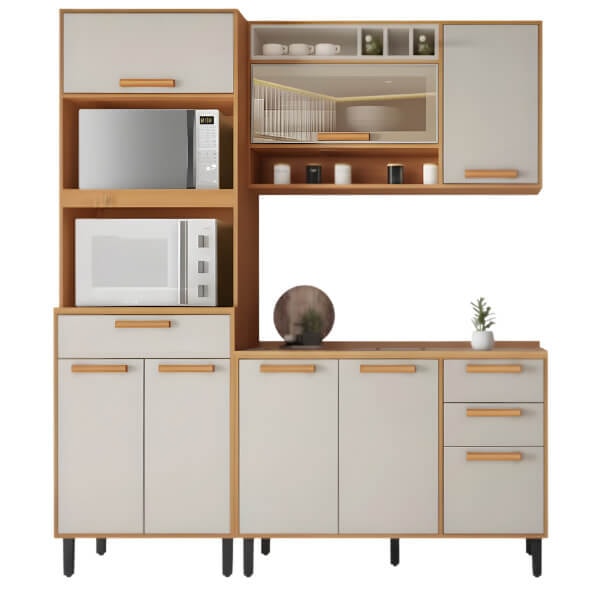 Cozinha Compacta Itatiaia Nápoles 7 Portas 3 Gavetas Nichos com Tampo Resistente Cinamomo/Off White-3398786c-e0ba-43a0-858a-f3609f27c619