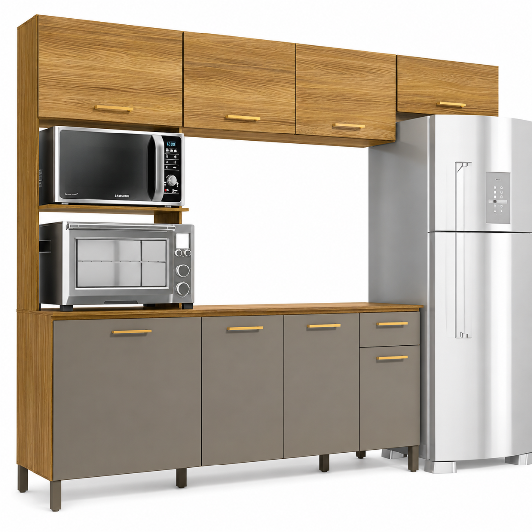 Cozinha Compacta Kappesberg 8 Portas 1 Gaveta Nogueira/Verde Oliva