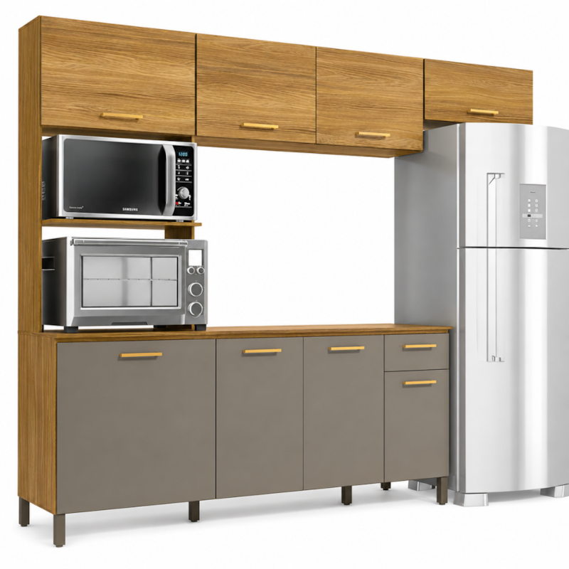 Cozinha Compacta Kappesberg 8 Portas 1 Gaveta Nogueira/Fendi de Madeira-e8f56a1e-56e5-458f-aabb-afd5d24e6be4