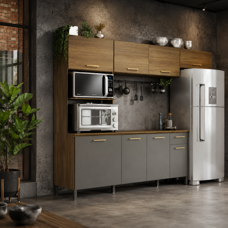 Cozinha Compacta Kappesberg 8 Portas 1 Gaveta Nogueira/Fendi de Madeira-7906edb6-a0d5-4f49-8913-0f8ef0ca8d29