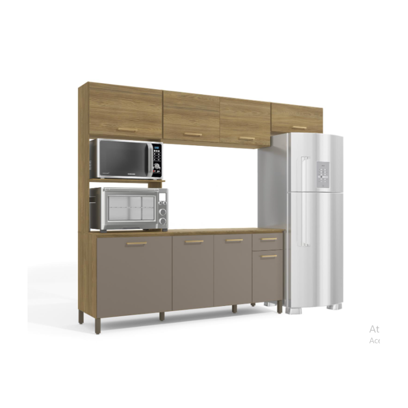 Cozinha Compacta Kappesberg 8 Portas 1 Gaveta Nogueira/Fendi de Madeira