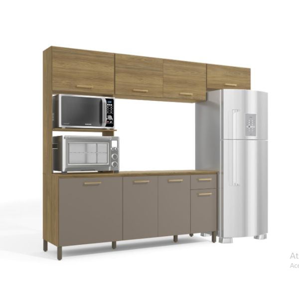 Cozinha Compacta Kappesberg 8 Portas 1 Gaveta Nogueira/Fendi de Madeira-14d3b2d8-f557-42ce-a76a-c46b67255bd4