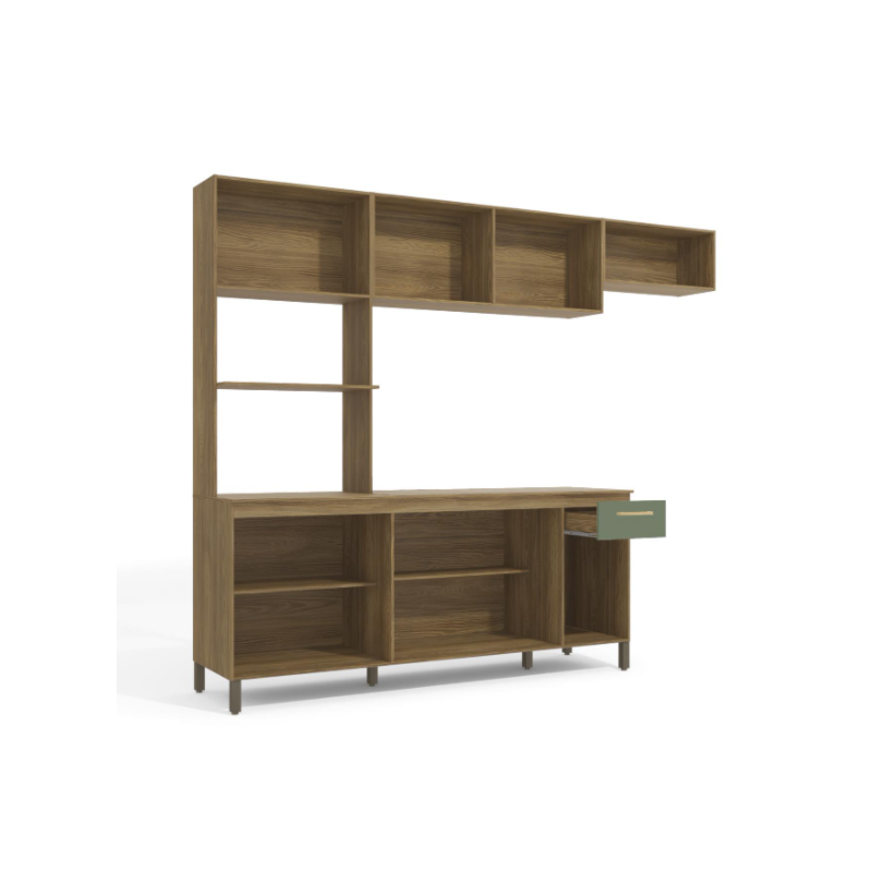 Cozinha Compacta Kappesberg 8 Portas 1 Gaveta Nogueira/Verde Oliva de Madeira