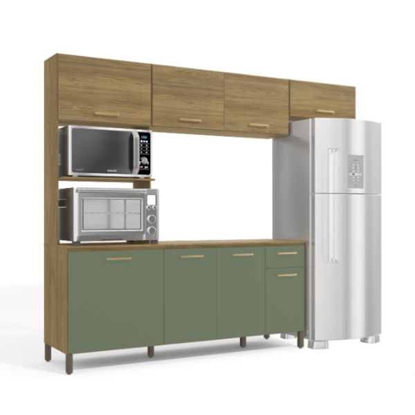 Cozinha Compacta Kappesberg 8 Portas 1 Gaveta Nogueira/Verde Oliva de Madeira-d45b9d48-4e9d-46da-970c-e1a39bb0920a