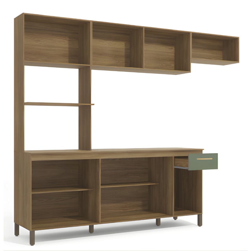 Cozinha Compacta Kappesberg 8 Portas 1 Gaveta Nogueira/Verde Oliva de Madeira-c04a170b-d129-43b8-8fa7-bf98d4d6ebd8