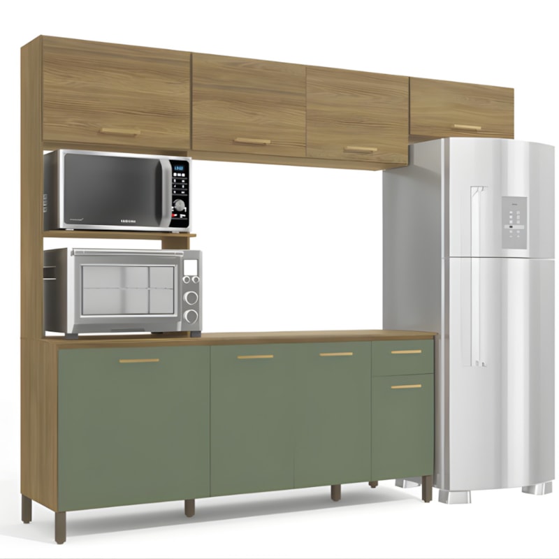Cozinha Compacta Kappesberg 8 Portas 1 Gaveta Nogueira/Verde Oliva de Madeira-34e482f4-884b-4068-9cf6-7b4a3a1863e4