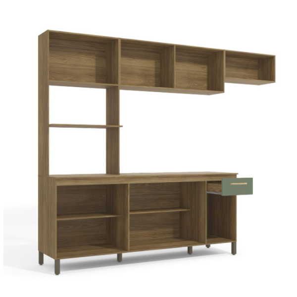 Cozinha Compacta Kappesberg 8 Portas 1 Gaveta Nogueira/Verde Oliva de Madeira-c60c6e0c-05a2-4348-ba01-c4c22b74ff94