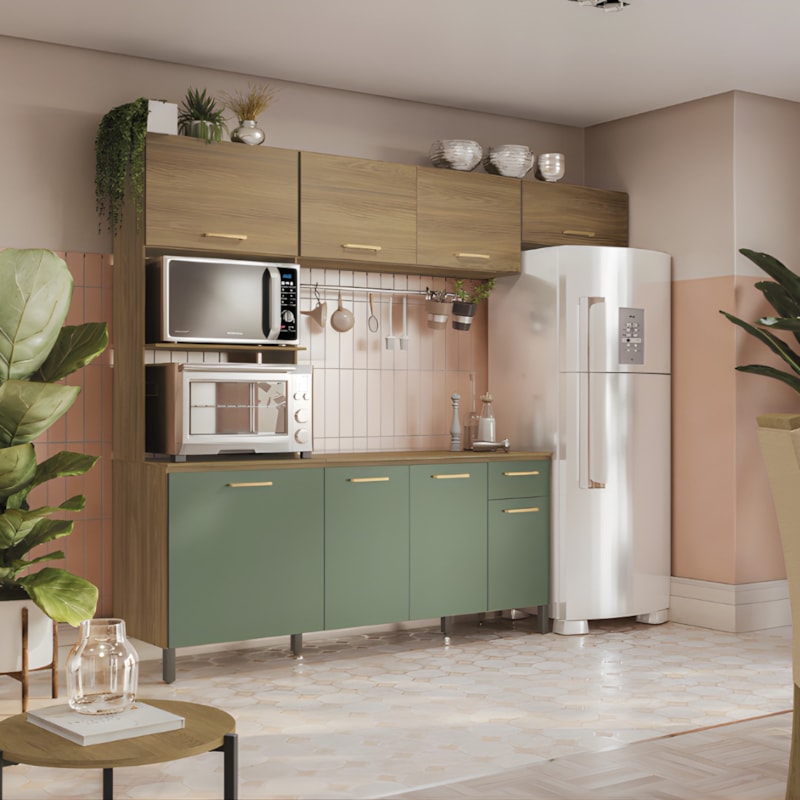 Cozinha Compacta Kappesberg 8 Portas 1 Gaveta Nogueira/Verde Oliva de Madeira-e45df237-7e1e-4795-a840-ce3f9604fb8a