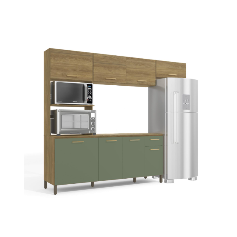 Cozinha Compacta Kappesberg 8 Portas 1 Gaveta Nogueira/Verde Oliva de Madeira