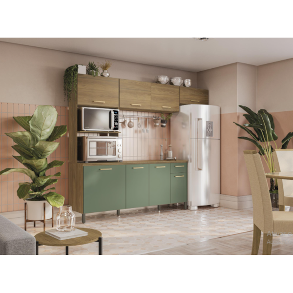 Cozinha Compacta Kappesberg 8 Portas 1 Gaveta Nogueira/Verde Oliva de Madeira-37647046-c618-4435-966a-12304ce9b147