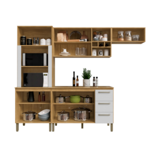 Cozinha Compacta Kits Parana Ametista 1200mm 10 Portas 3 Gavetas Freijo/Supremo