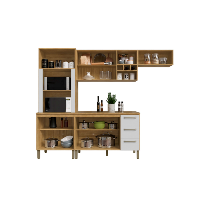 Cozinha Compacta Kits Parana Ametista 1200mm 10 Portas 3 Gavetas Freijo/Supremo