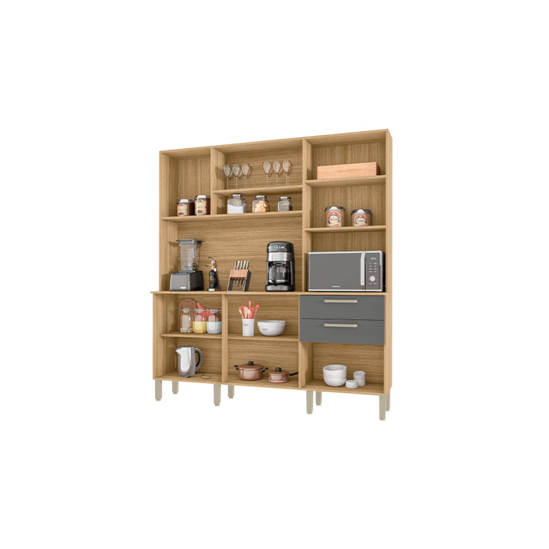 Cozinha Compacta Kits Parana Ferrara 6 Portas 2 Gavetas Freijo/Gris
