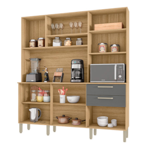 Cozinha Compacta Kits Parana Ferrara 6 Portas 2 Gavetas Freijo/Gris