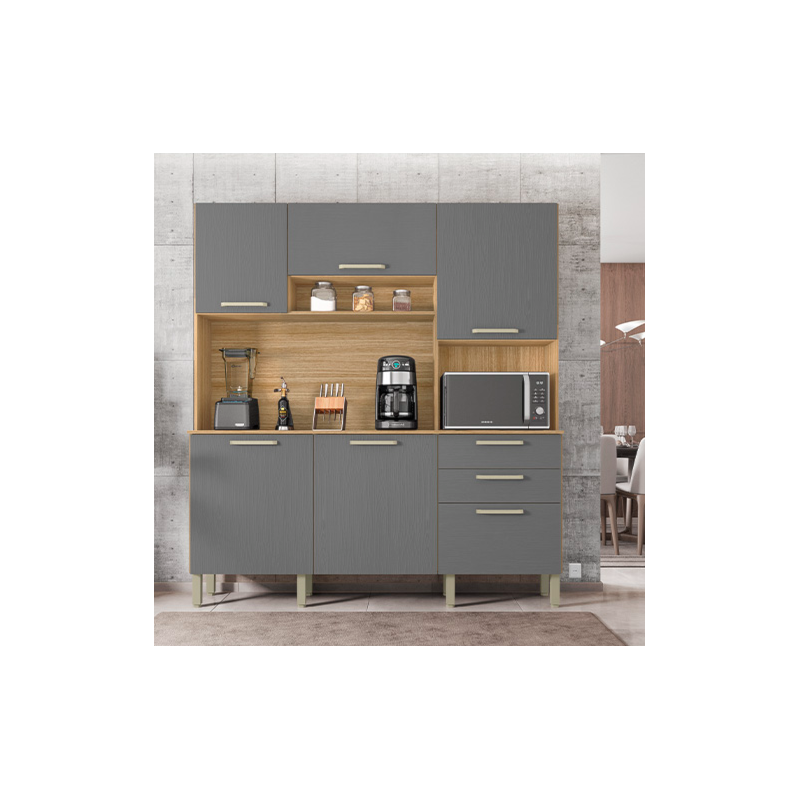 Cozinha Compacta Kits Parana Ferrara 6 Portas 2 Gavetas Freijo/Gris-0d1724dc-6aa1-49da-806e-f1cdafd3e996