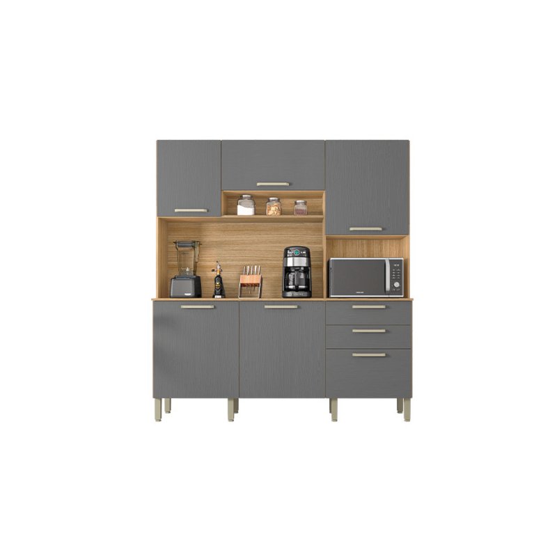 Cozinha Compacta Kits Parana Ferrara 6 Portas 2 Gavetas Freijo/Gris