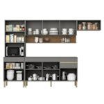 Cozinha Compacta Kits Parana LIine 1500mm 9 Portas 1 Gaveta com Nicho e Tampo Cris/Freijo