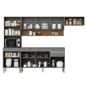 Cozinha Compacta Kits Parana LIine 1500mm 9 Portas 1 Gaveta com Nicho e Tampo Cris/Freijo