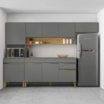 Cozinha Compacta Kits Parana LIine 1500mm 9 Portas 1 Gaveta com Nicho e Tampo Cris/Freijo