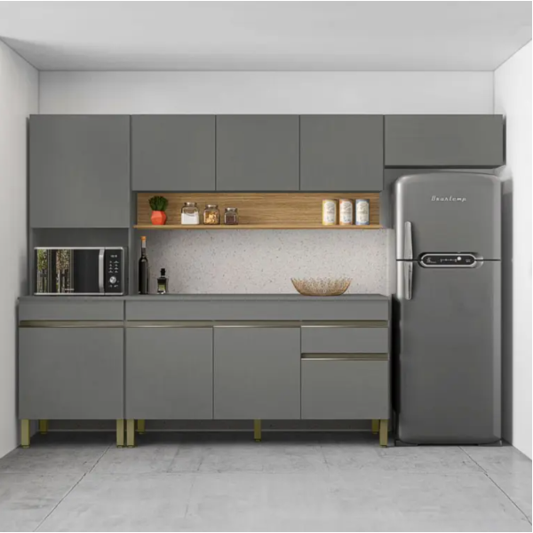 Cozinha Compacta Kits Parana LIine 1500mm 9 Portas 1 Gaveta com Nicho e Tampo Cris/Freijo-09d26581-1514-4d42-8caa-66149bbaedbe