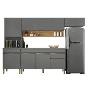 Cozinha Compacta Kits Parana LIine 1500mm 9 Portas 1 Gaveta com Nicho e Tampo Cris/Freijo