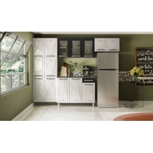 Cozinha Compacta Telasul Cristal Preta com Vidro e Tampo – 14 Portas e 1 Gaveta com Pintura Eletrostática Anticorrosiva