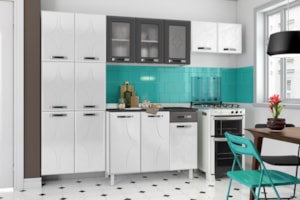 Cozinha Compacta Telasul Rubi 14 Portas 1 Gaveta com Vidro Grafite 