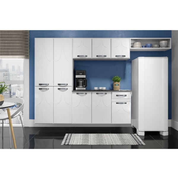 Cozinha Compacta Telasul Rubi Smart 10 Portas 1 Gaveta Branca com Balcao Suspenso Marmore Preto-2881181a-3060-4856-b022-9233ed5d60f7