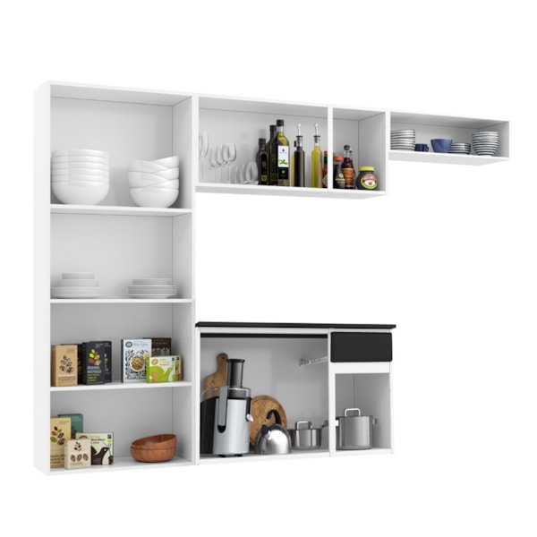 Cozinha Compacta Telasul Rubi Smart 10 Portas 2 Gavetas Preta com Balcao Suspenso Marmore Preto-a445a925-3d15-4d06-a33e-43292d5794d3