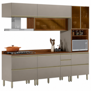 Cozinha Completa Proença 7 Portas 7 Gavetas com Vidro Dp2705rf Nogueira/Nude Prime Tx - Demóbile