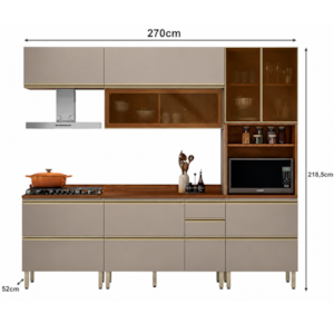 Cozinha Completa Proença 7 Portas 7 Gavetas com Vidro Dp2705rf Nogueira/Nude Prime Tx - Demóbile