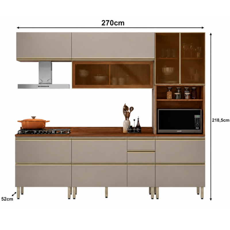 Cozinha Completa Proença 7 Portas 7 Gavetas com Vidro Dp2705rf Nogueira/Nude Prime Tx - Demóbile