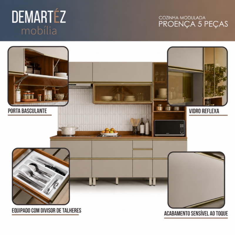 Cozinha Completa Proença 7 Portas 7 Gavetas com Vidro Dp2705rf Nogueira/Nude Prime Tx - Demóbile-ed0e4cca-6b48-4621-9e9e-54912306c548