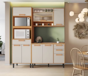 Cozinha Itatiaia Napoles 7 Portas 1 Porta Horizontal 3 Gavetas Cinamomo/Off White PAN-70/ARM-120/BALC-120