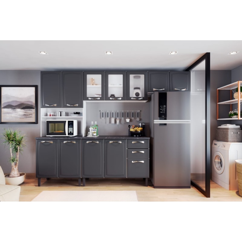 Cozinha Itatiaia New Premium 12 Portas 2 Gavetas 1 Nicho Grafite