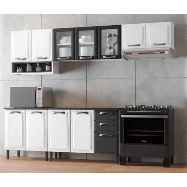 Cozinha Itatiaia New Premium 12 Portas 3 Gavetas 1 Nicho Branco/Grafite-99174501-ca54-4af2-9b21-8327409965b2